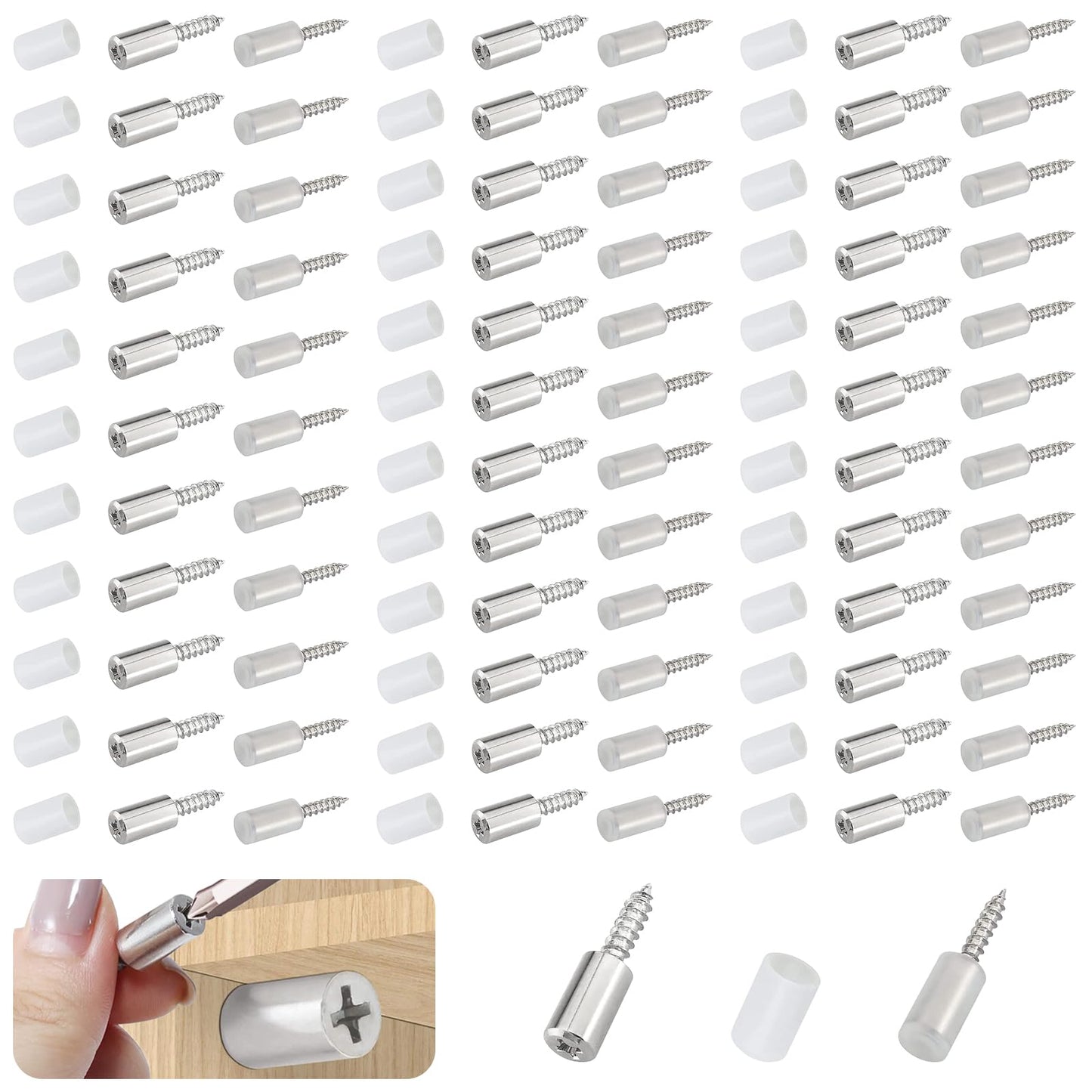 70 Pcs Self Tapping Screws Cabinet Laminate Support, Shelf Pins with Non-Slip Sleeve, Cabinet Shelf Pegs for Kitchen Utensils, Bookcases and Wardrobes, Fixed Support Self - Tapping Cross Screw