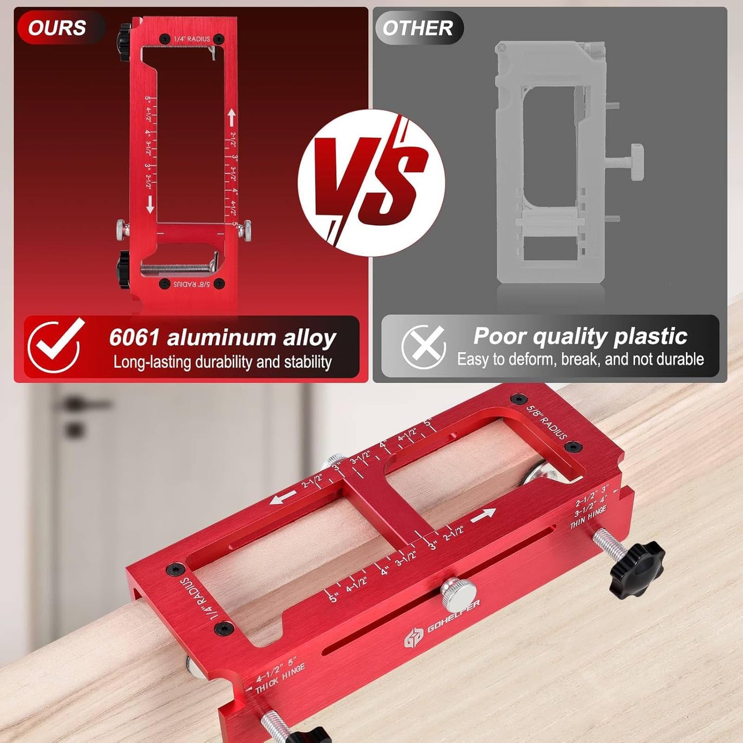 Aluminum Door Hinge Jig Template Kit for Router - Adjustable Mortise Tool for 2.5" to 5" Hinges