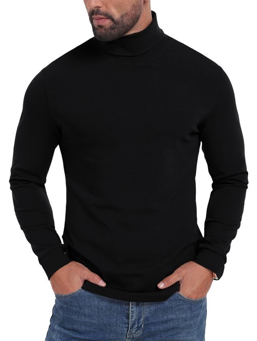 Sailwind Men's Long Sleeve Thermal Pullover Sweater Mens Turtleneck Long Sleeve Shirts Black