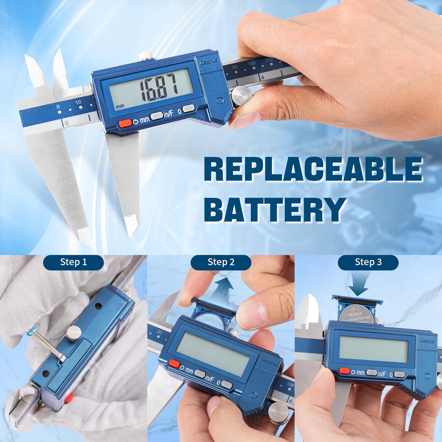 Dasqua Digital Caliper 12", IP54 Stainless Steel Water Resistant Caliper with Large LCD Display and Storage Case, Easy Switch Between Inch/Metric/Fraction, Accuracy 0.001'', Precision Measuring Tool