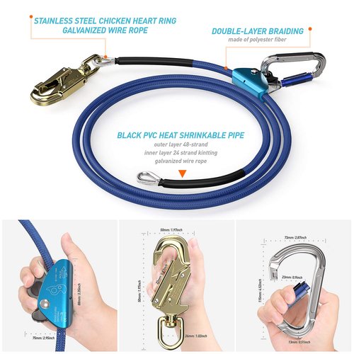 X-R-SPORT 1/2" X 12' Steel Core Tree Climbing kit ,flipline for Climbing Trees, Climbing Tree Equipment,Arborist,Tree Climbing Harness