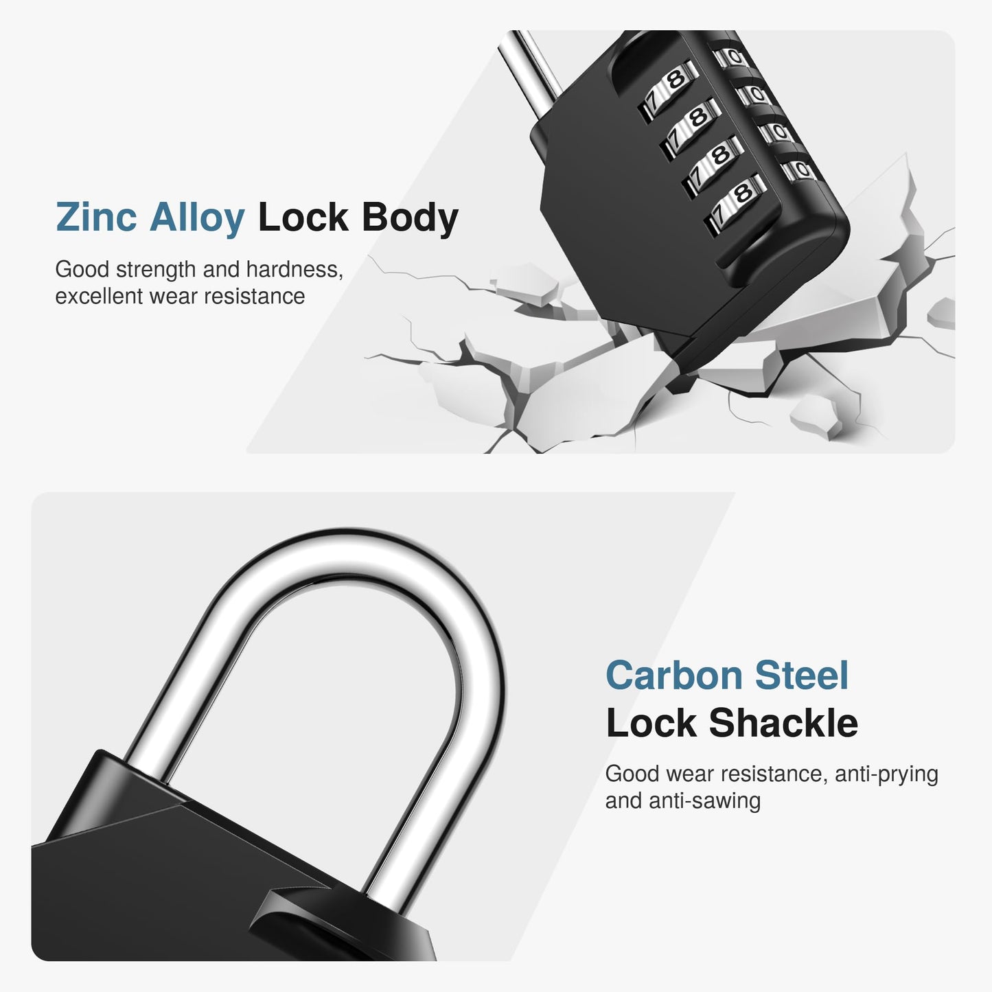 Puroma Combination Lock 2 Pack 4 Digit Waterproof Locker Locks Secure Outdoor Padlock for Gym Lockers, Toolboxes, Gates, Fences, Storage, Sports Locker, Cabinets (Peacock Blue & Black)