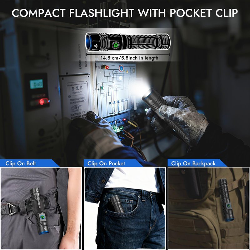 WSSBOND Rechargeable Flashlights High Lumens, Super Bright LED Tactical Torch, Magnetic Flash Light 5 Light Modes, Long Lasting, Dimmable, Clip-On Handheld Linternas for Home, Emergency (2Pack)