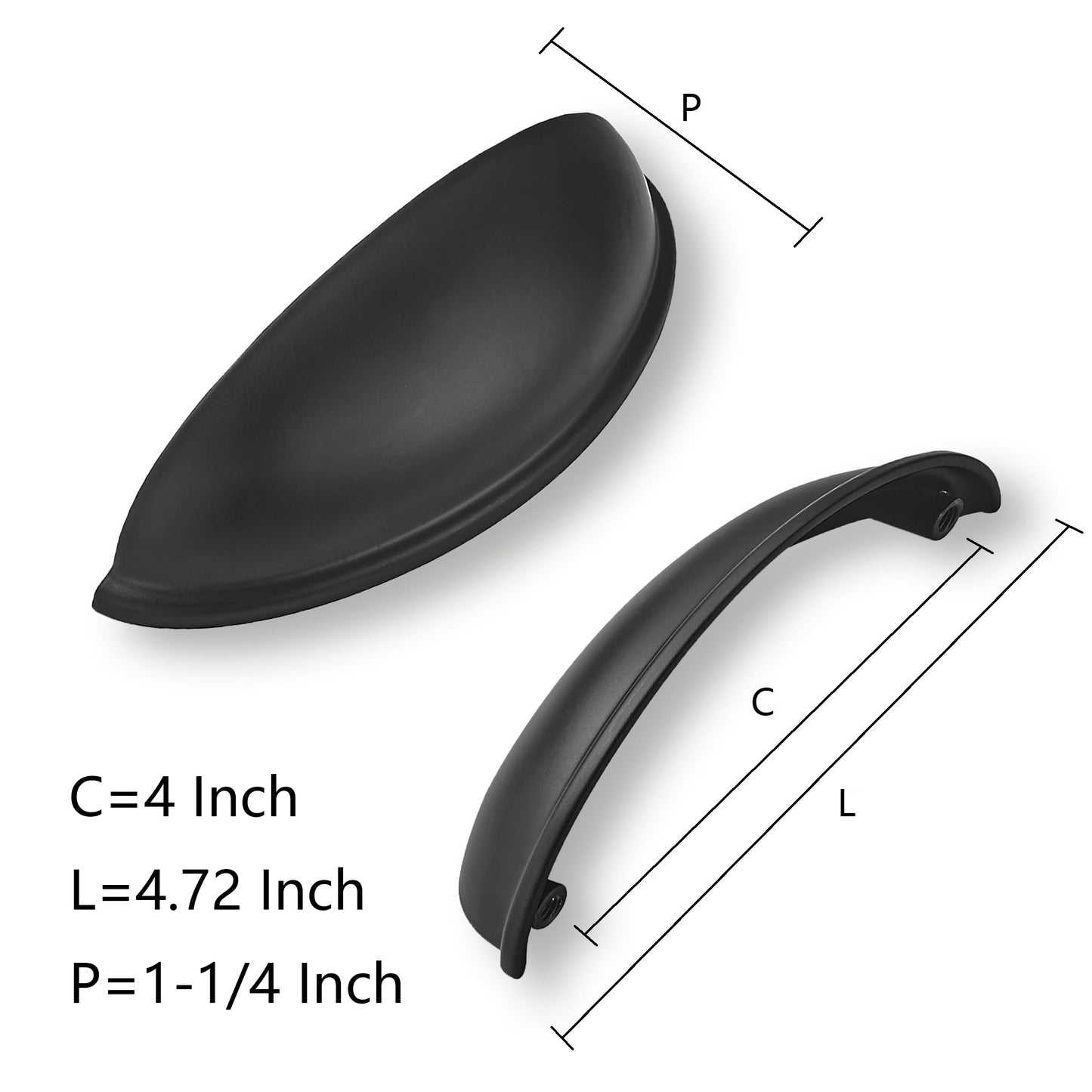 khtumeware 2 Pack 4" Drawer Pulls Matte Black Cabinet Cup Pulls Kitchen Hardware Cabinet Handles Drawer Handles Knobs 4 inch Hole Center