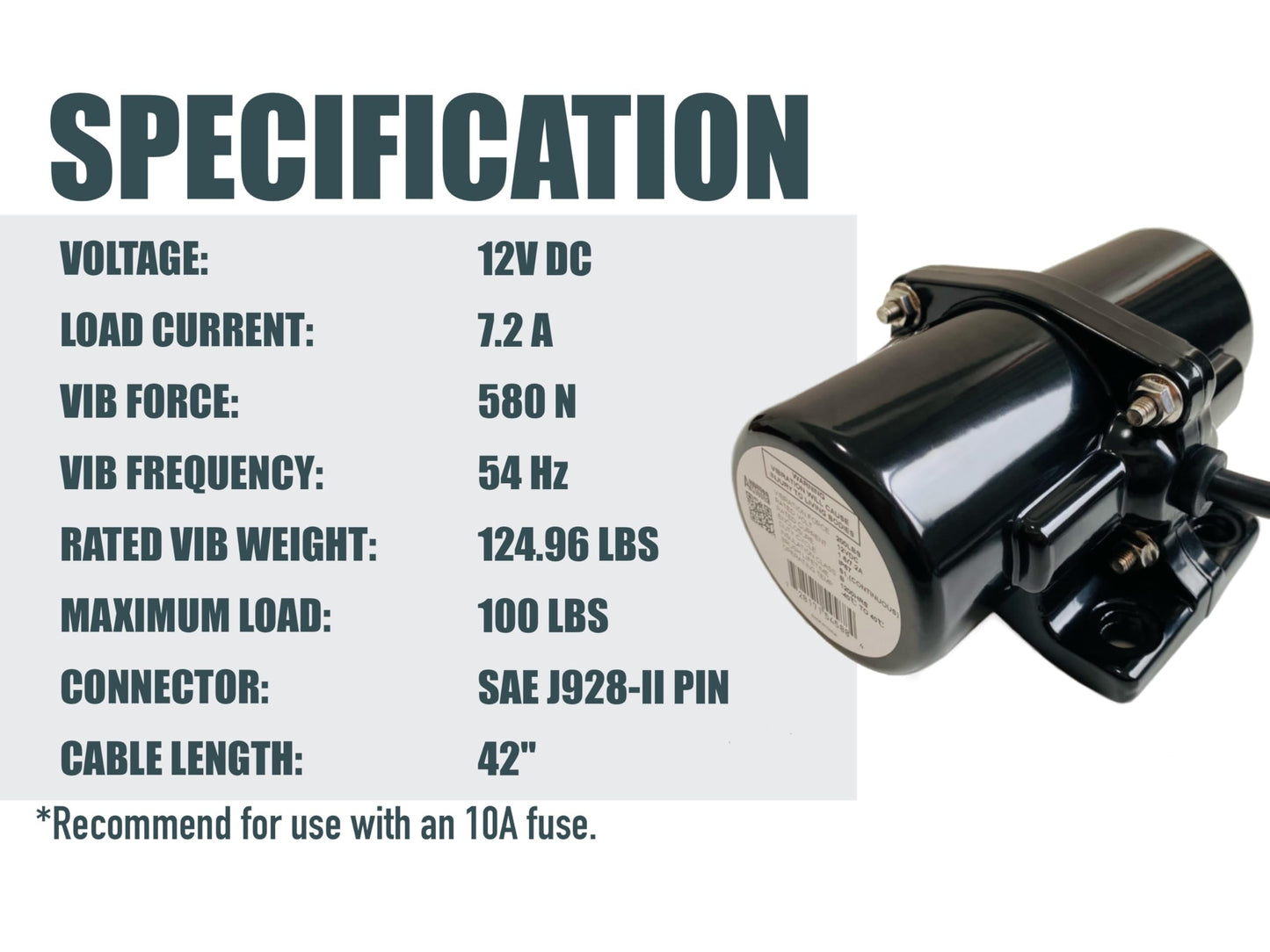 AMBITIONMOTOR VIB100 12VDC Vibrator Vibration Motor for Salt Sand Spreader and Concrete Mixer 54Hz 100LBS