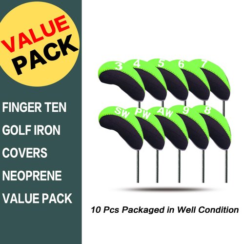 Golf Club Covers Set for Irons Neoprene Iron Head Cover Club Protector 10Pcs with/Without Top Window Accessories for Men Women (Green(Without Top Window))