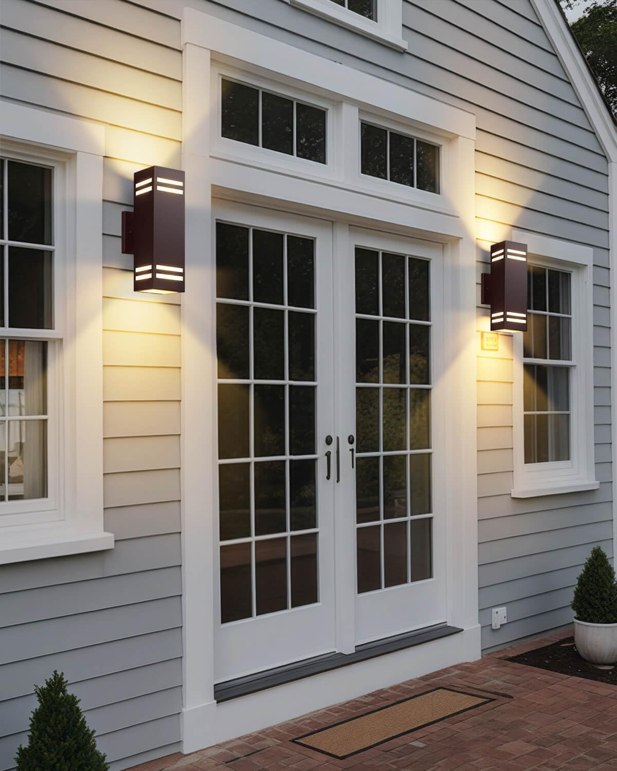 Modern Outdoor Wall Lights - Dusk to Dawn Square Matte Black Sconce with Bulbs, Aluminum Anti-Rust Up & Down Lighting for Porch & Garage