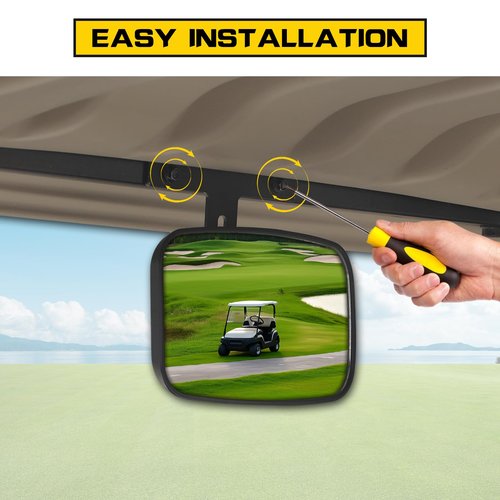 HSUTVXPRO Golf Cart Rear View Mirror, Large Radian Extra Wide Panoramic Center Convex Rearview Mirror for Golf Cart EZGO RXV Club Car Yamaha Accessories, Rear View Mirror Fits for E-Z-GO, Black