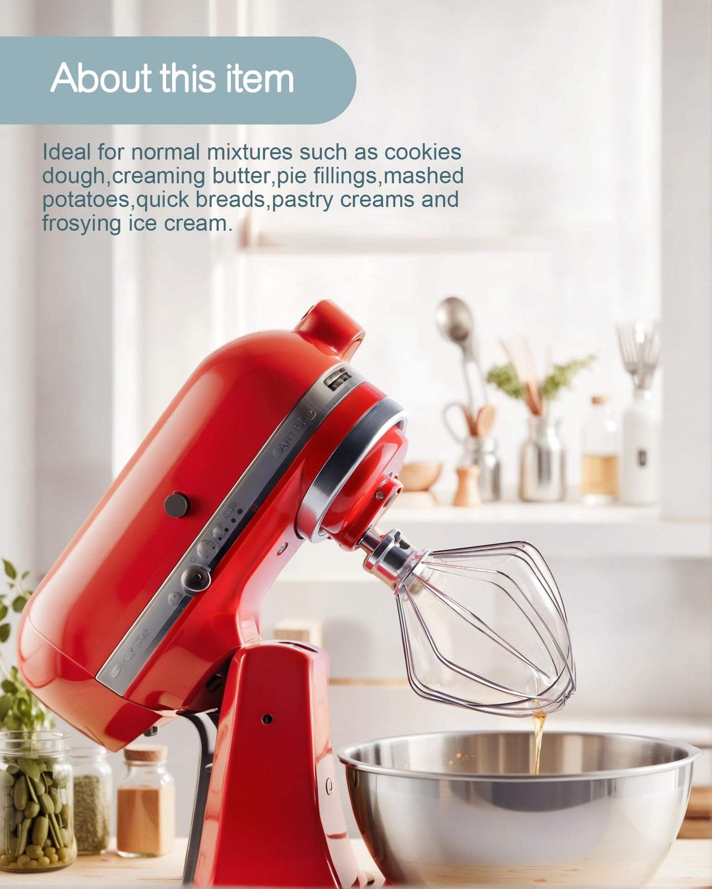 Stainless Steel K45WW Wire Whip, Attachments Fits for KitchenAid 4.5 5 Quart Tilt-Head Stand Mixer, Egg Stirrer, Cream Beater, Cakes Mayonnaise Whisk Kitchen aid Accessories