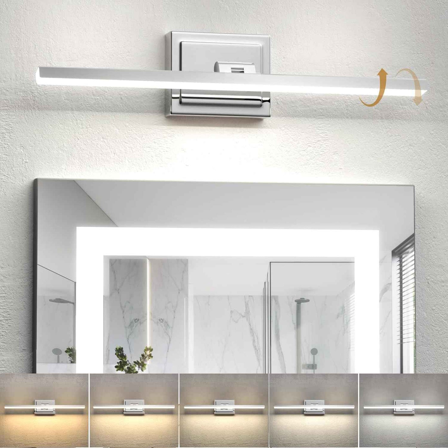 NIORSUN 24-Inch Dimmable LED Bathroom Vanity Light Fixture - Modern Black Over Mirror Lighting, 5CCT, ETL Certified