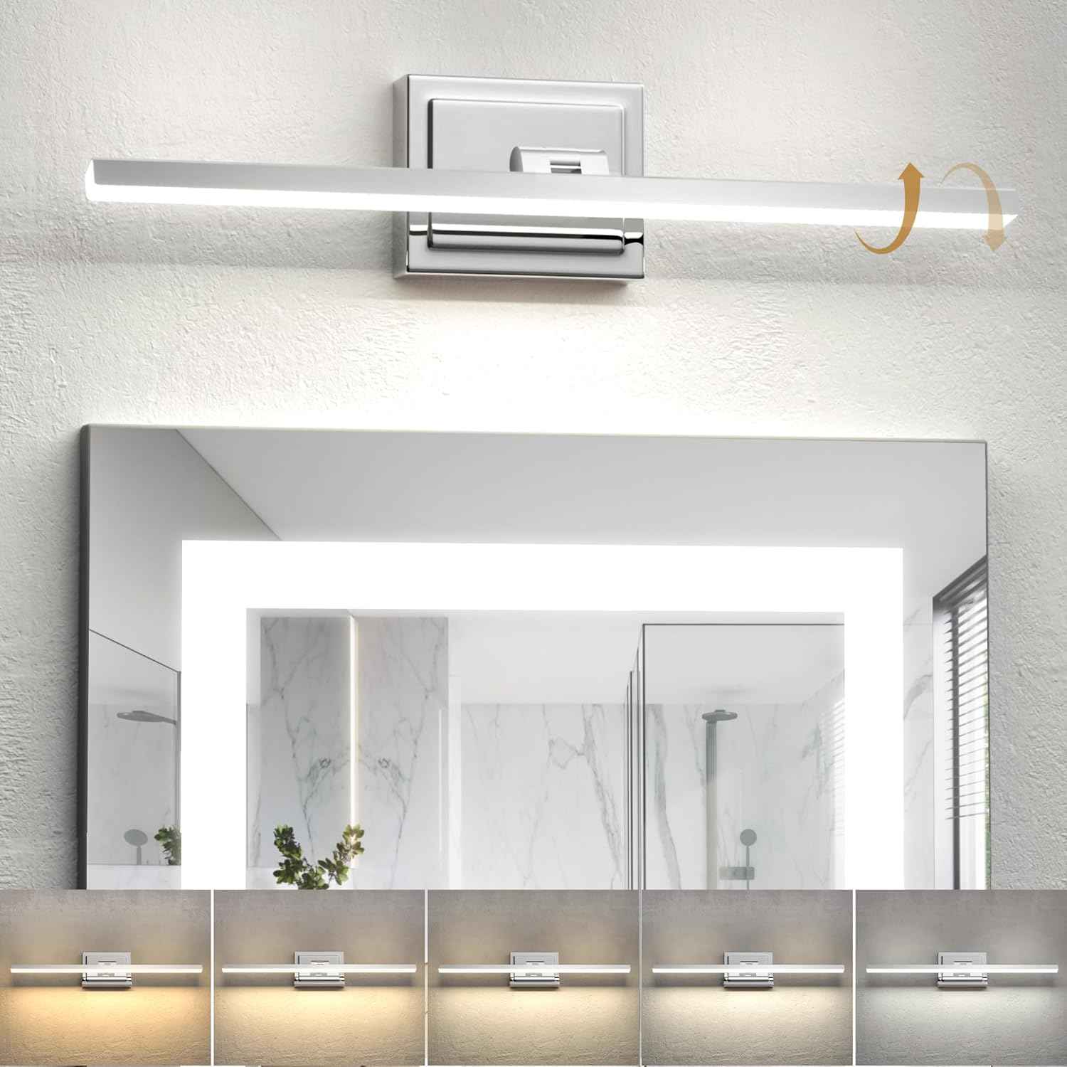 NIORSUN 24-Inch Dimmable LED Bathroom Vanity Light Fixture - Modern Black Over Mirror Lighting, 5CCT, ETL Certified