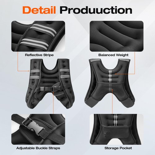 Weighted Vest for Women Men, 12lb Weight Vest for Walking, Adjustable Weight Training Vest for Workout, Running, Exercise, Weight Loss, Weight Lifting - With Reflective Strips and Storage Pocket