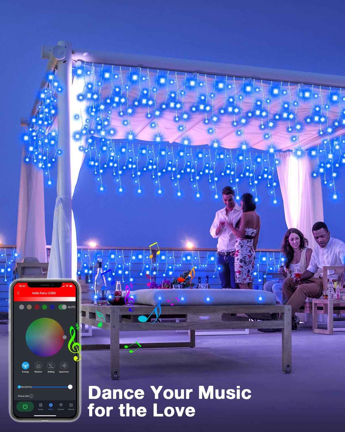 33FT Smart RGB Icicle Lights with 299 LED Drops - App & Remote Control, Music Sync Waterproof Christmas String Lights for Patio & Party Decor