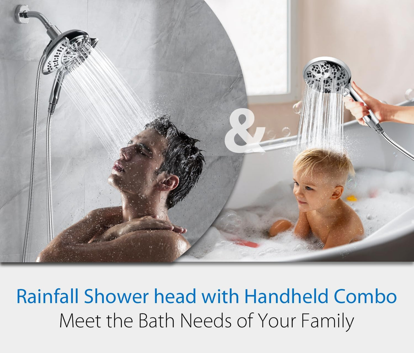 2.5GPM 7.2" Rainfall & Handheld Shower Head Combo with 60" Stainless Steel Hose