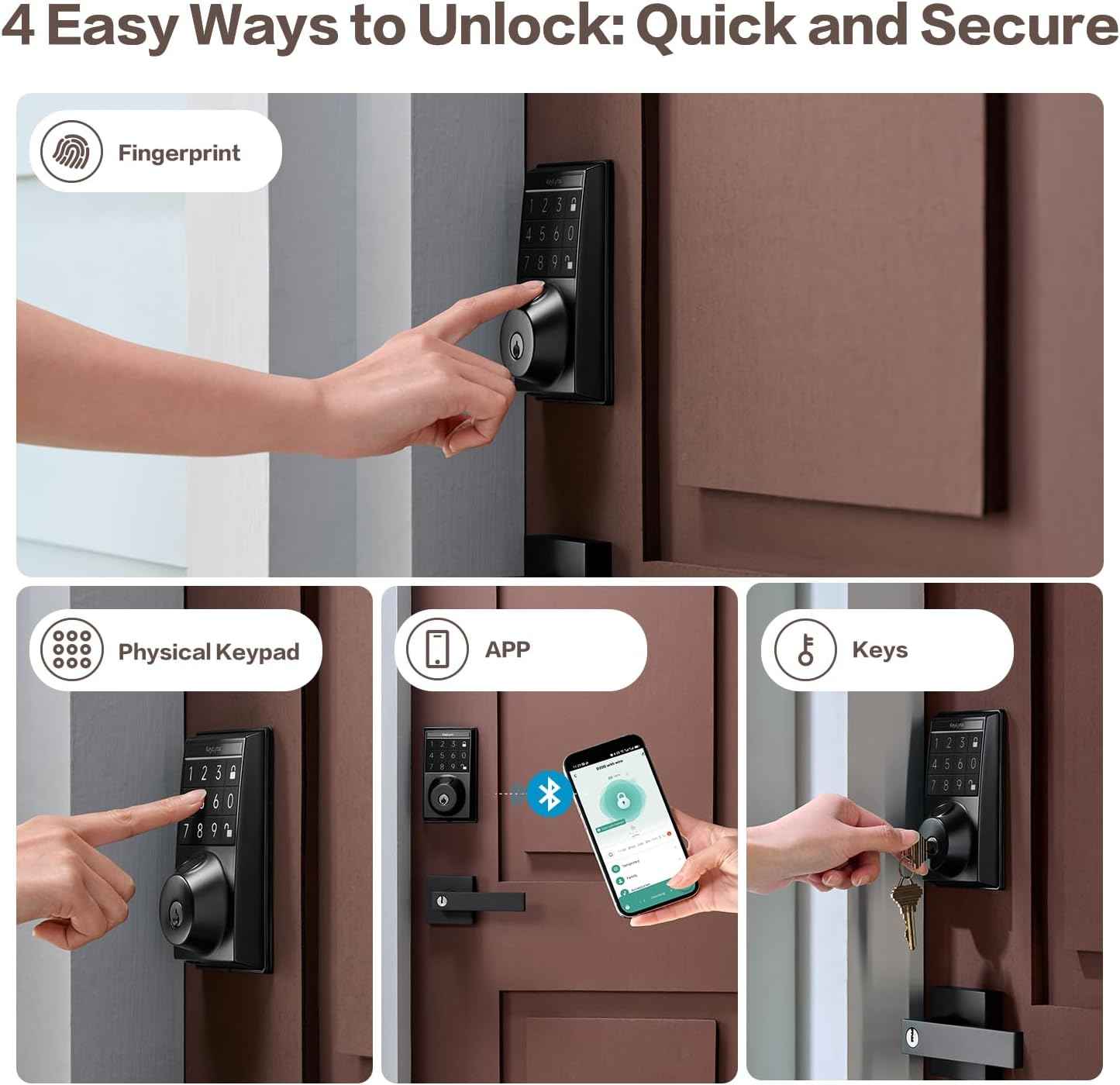 Keylynx Smart Door Lock 4-in-1 with Fingerprint, Keypad & APP Control - Keyless Entry, Auto-Locking, 16-Month Battery