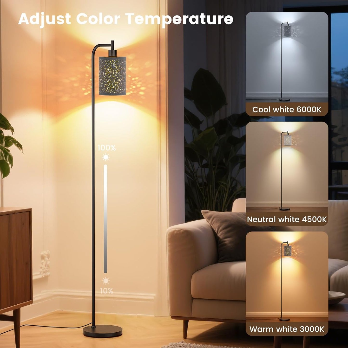 Dimmable Floor Lamp with Linen Shade & Remote Control - Modern 9W LED Standing Lamp for Living Room, Bedroom, Office