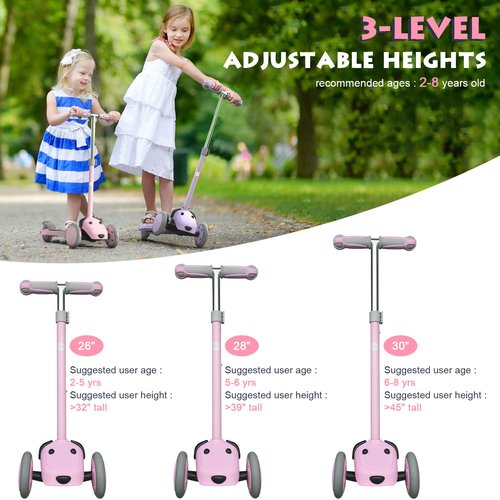MOUNTALK 3 Wheel Scooters for Kids Age 3-5/5-8 Years Old, Kick Scooter for Boys and Girls with Light Up Wheels, Mini Scooter for Children(Pink)