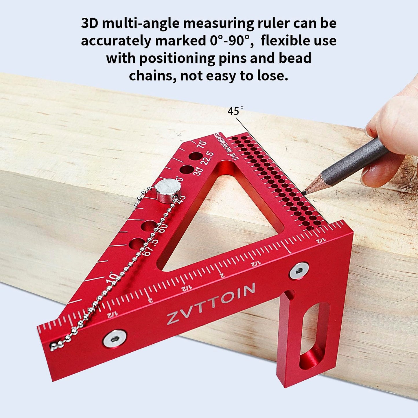 3D Multi-Angle Measuring Ruler, 0°-90° Aluminum Alloy Measuring Ruler, Woodworking Square Measuring Tool (4.40 inch, red)