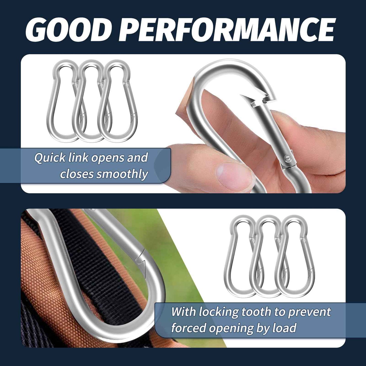 200PCS M4 Spring Snap Hook Carabiner, 1.57 Inch Small Carabiner Clip, Heavy Duty Galvanized Steel Spring Clip, Quick Link Key Chain for Swing Hammock Gym Outdoor, 120LBS Holding Capacity