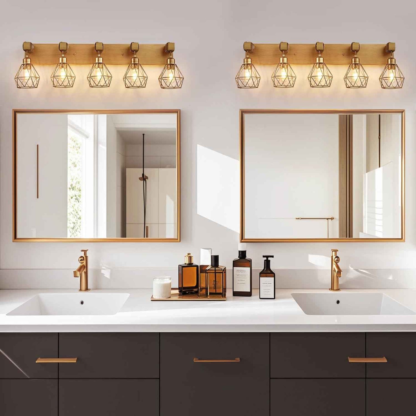 Farmhouse 3-Light Bathroom Vanity Light Fixture - Rustic White Wood Sconces for Mirror