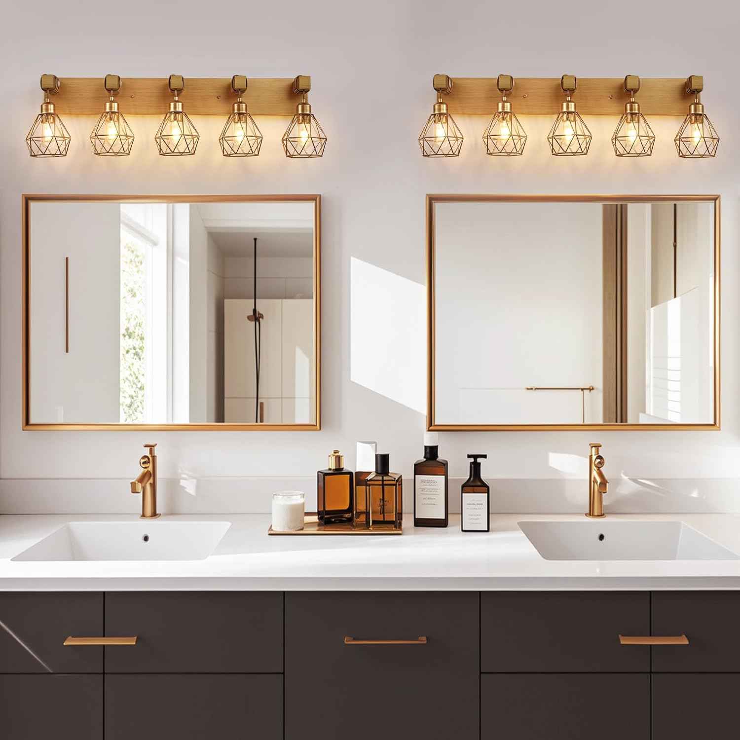 Farmhouse 3-Light Bathroom Vanity Light Fixture - Rustic White Wood Sconces for Mirror