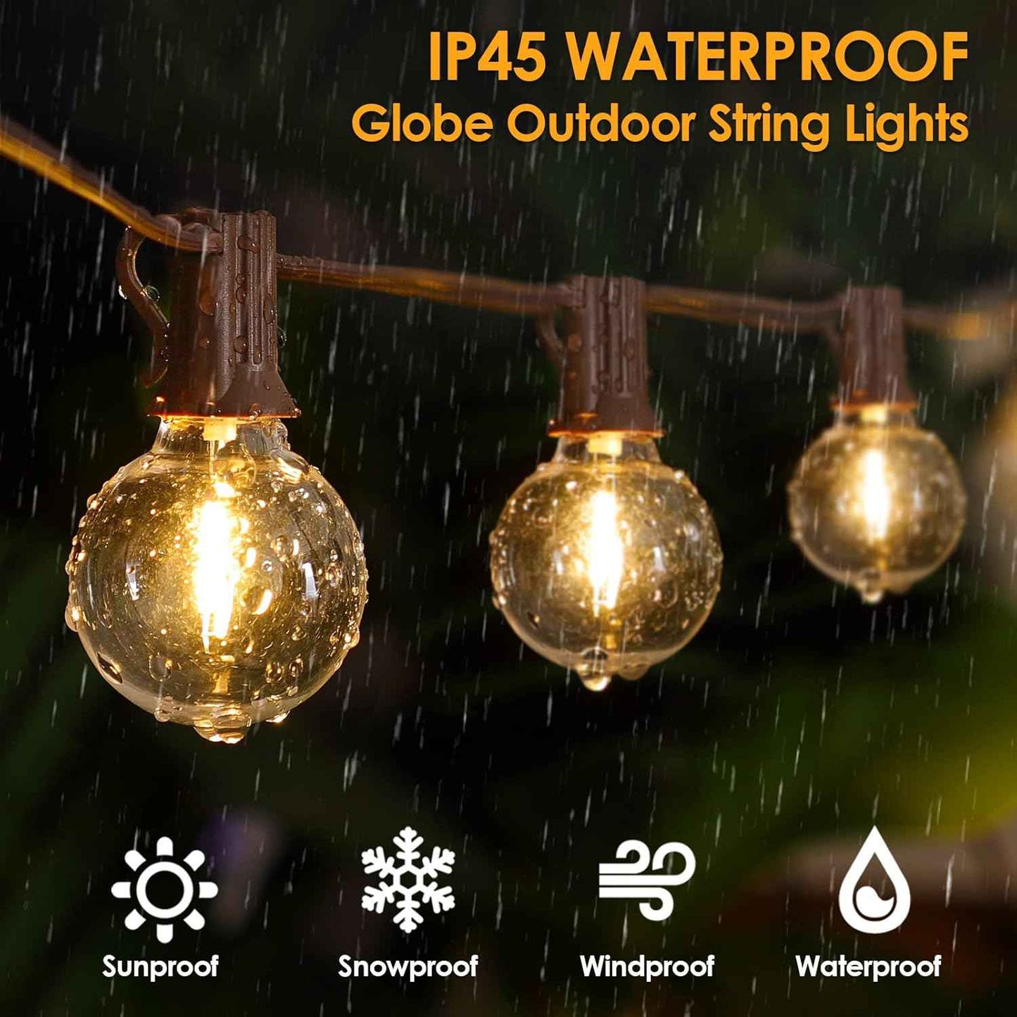 Outdoor String Lights 100FT - G40 Globe Patio Lights with 54 Waterproof LED Bulbs - Black Wire