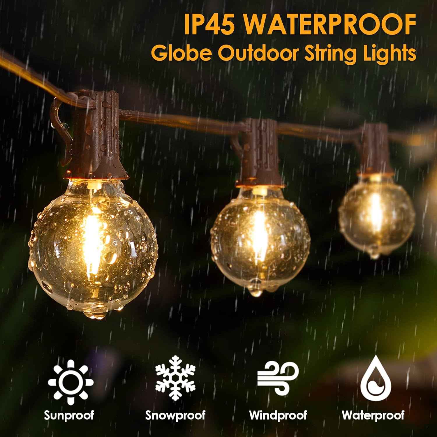 Outdoor String Lights 100FT - G40 Globe Patio Lights with 54 Waterproof LED Bulbs - Black Wire
