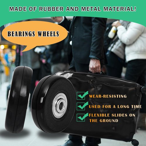 Luggage Suitcase Replacement Wheels 2.36inch(60mm) Diameter 8 Pcs 0.55inch(14mm) Thickness Wheel with 3 Sizes Axle Wear-Resistant Mute Rubber Swivel Caster Repair Kits for Trolley Bag Travel Box