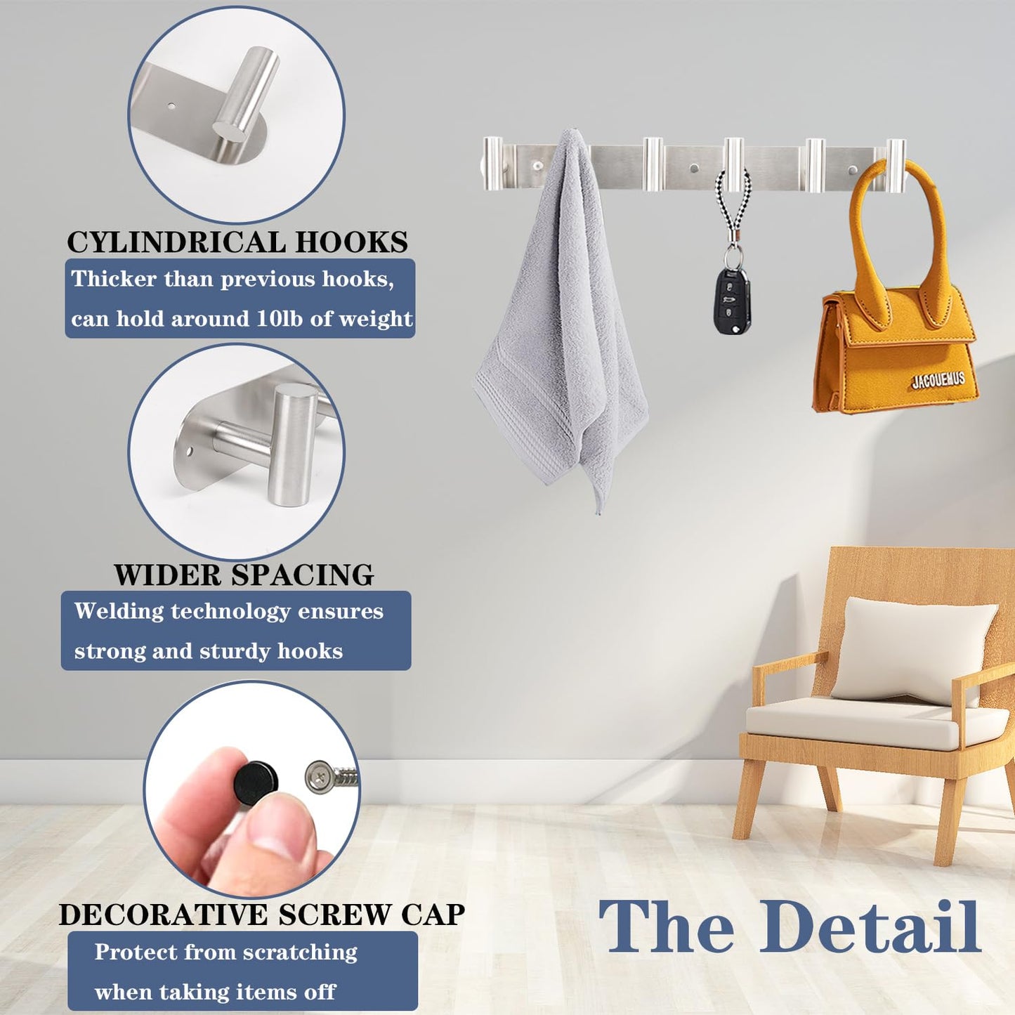 Vanloory Coat Hook Rack, Wall Mounted Coat Rack with 2 Hooks, Heavy Duty Towel Hook Rack Wall Hooks for Hanging Coat Jacket, Stainless Steel Coat Hanger for Bathroom Entryway Mudroom(Brushed Nickel)