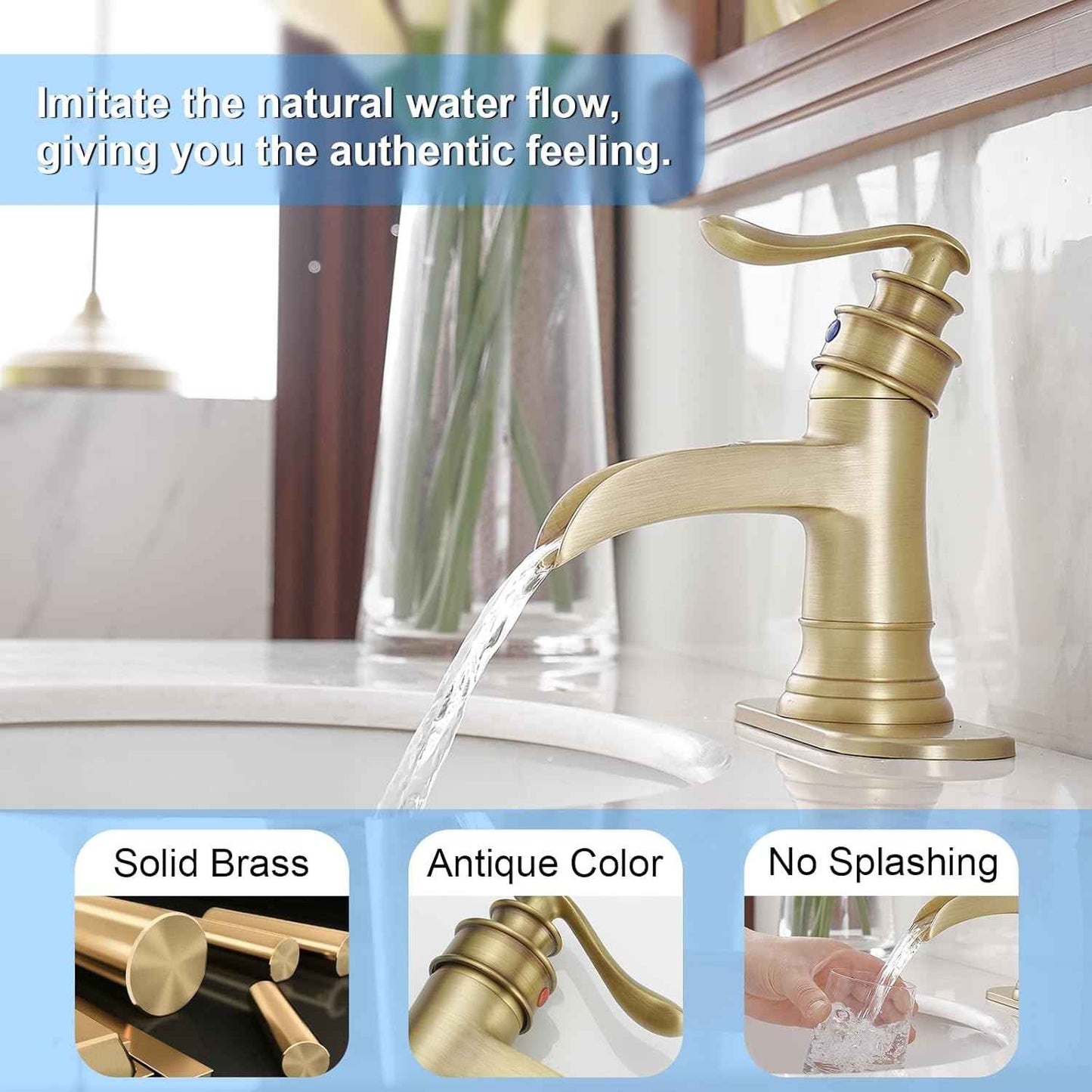 Matte Black Waterfall Bathroom Faucet - Single Handle Lavatory Sink Mixer with Brass Drain