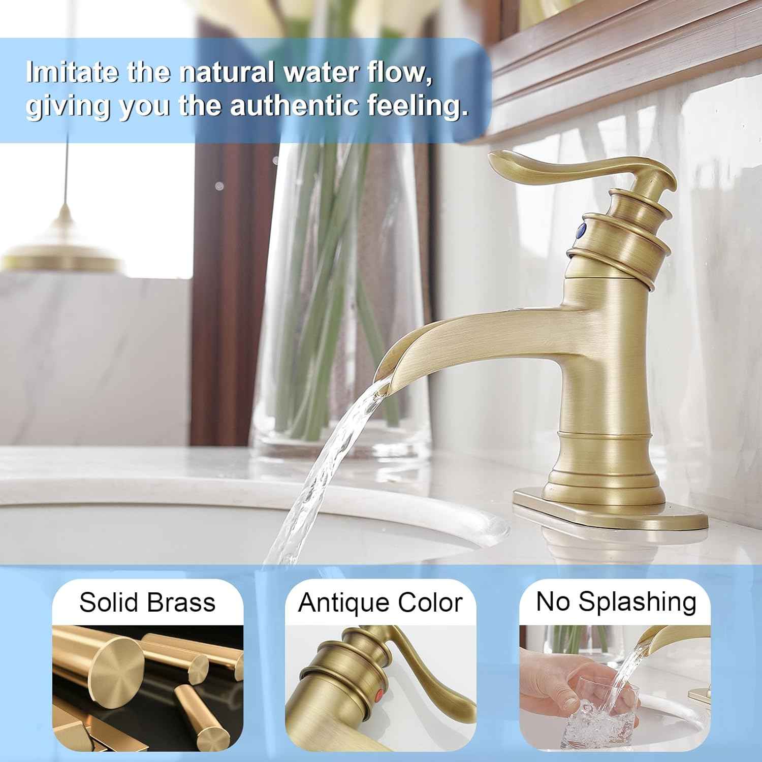 Matte Black Waterfall Bathroom Faucet - Single Handle Lavatory Sink Mixer with Brass Drain