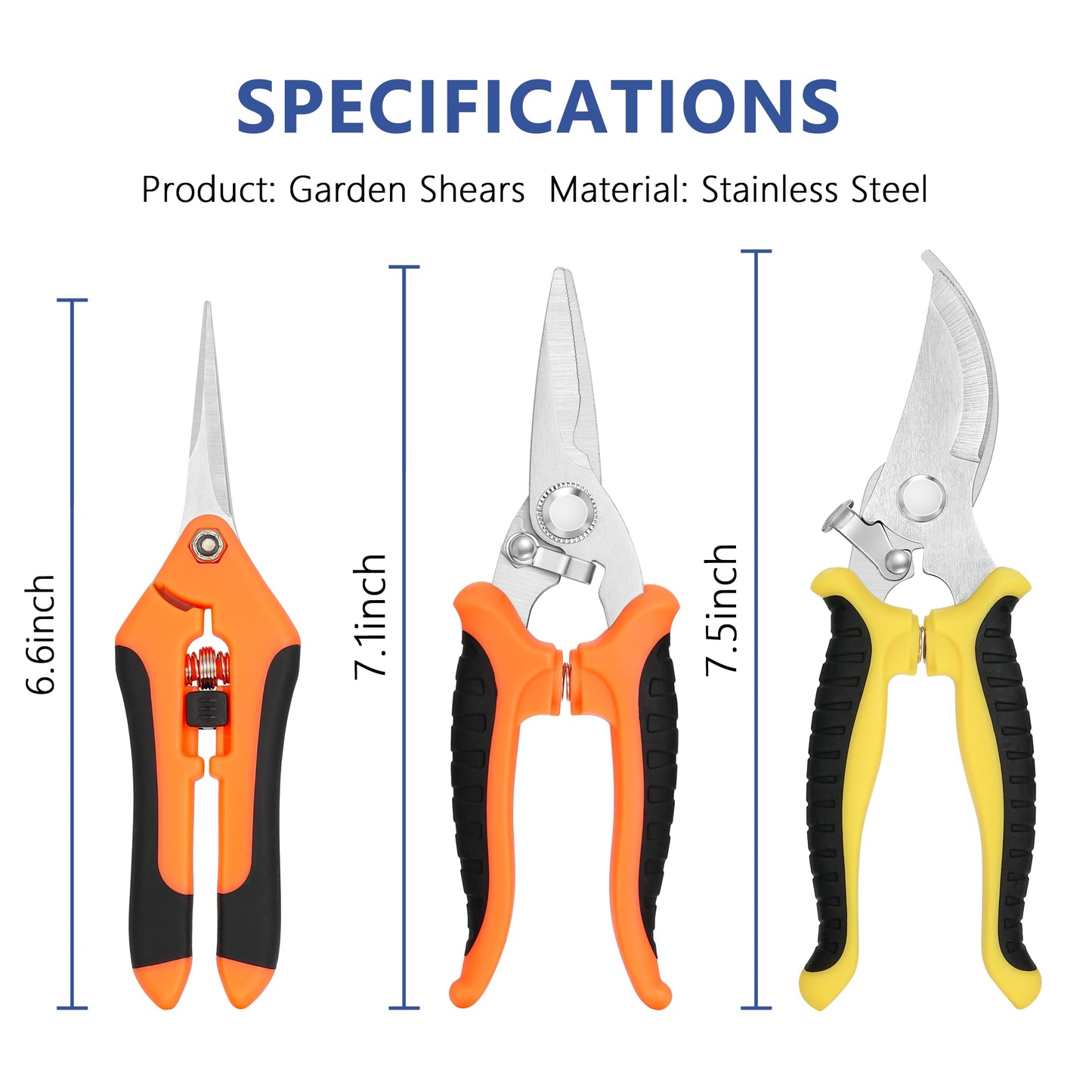 3-pack Garden Pruning Shears Set with Stainless Steel Blades, Bypass Pruners, Handheld Secateurs, Tree Trimmers, & Scissors Whetstone,a Clean Brush and a Hard Case, Ideal for trimming, pruning