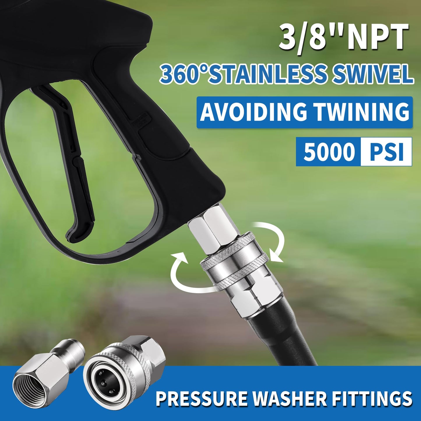 FENG PAI 4Pack NPT 3/8 Inch Pressure Washer Adapter Set, 4 Sets Stainless Steel External and Internal Male Female Quick Connector Kit, Pressure Washer External, Internal Female and Male Thread Fitting