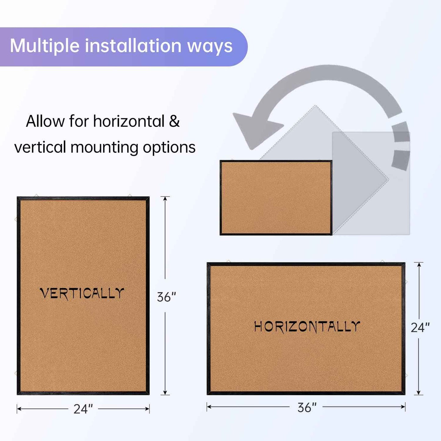 Cork Board Bulletin Board, 36" X 24“ Decorative Hanging Pin Board for Wall with Natural Wood Frame, 50 Push Pins Included
