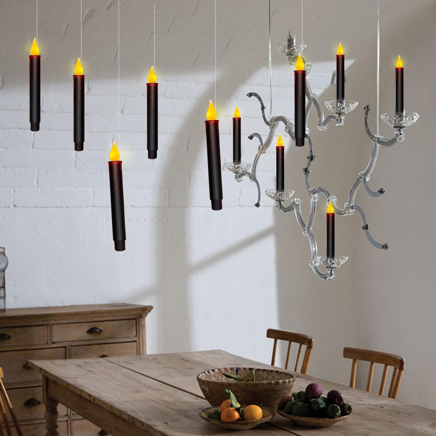 Halloween Decorations Candles Lights, 10 Pcs Christmas Black Floating Candles with Remote, Hanging Flickering Warm Flameless Candles LED Battery Operated Candles for Indoor Halloween Christmas Party