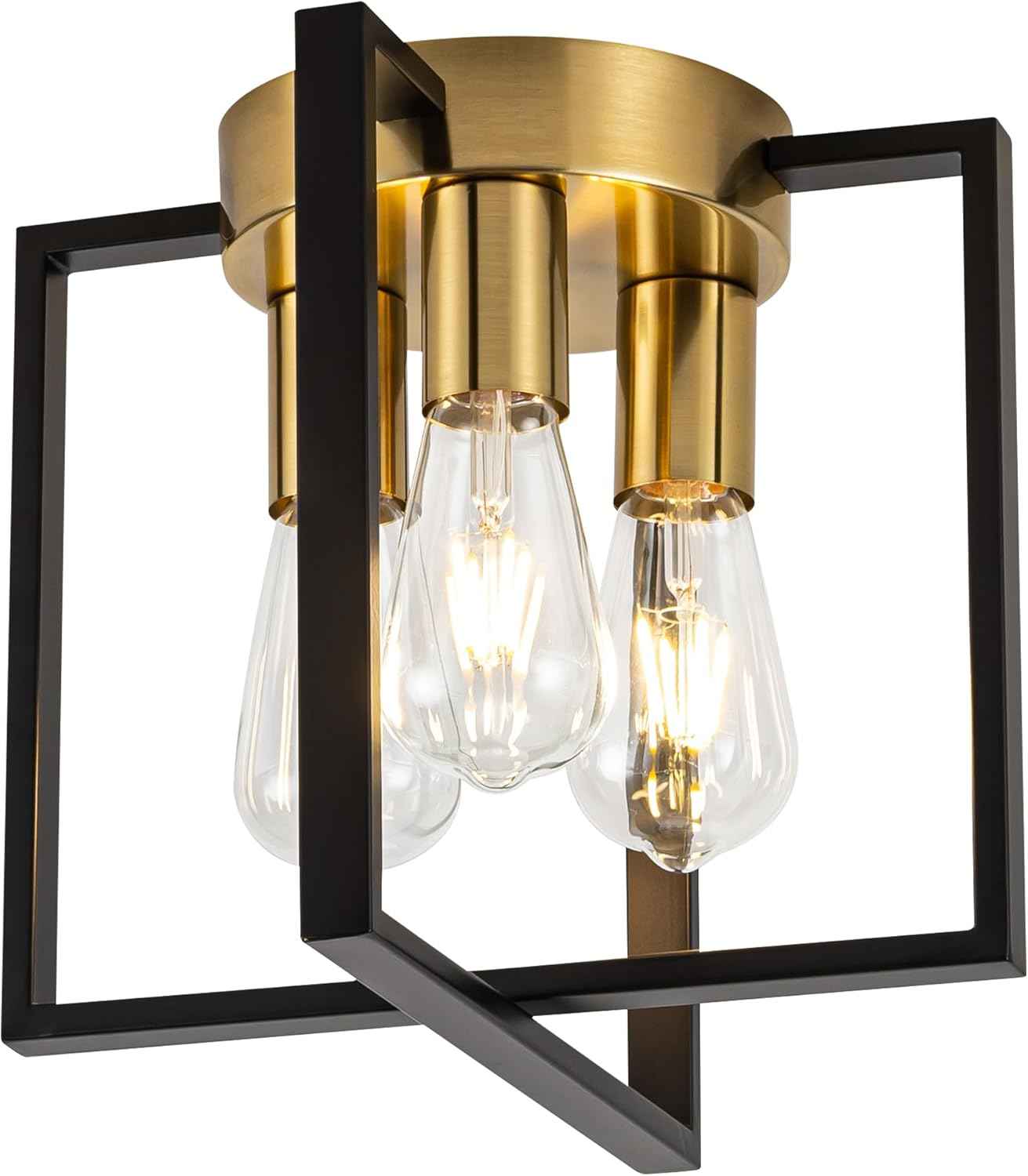 Brushed Nickel 3-Light Flush Mount Ceiling Light Fixture - Modern Geometric Design for Living Room, Kitchen, Dining Room, and Hallways