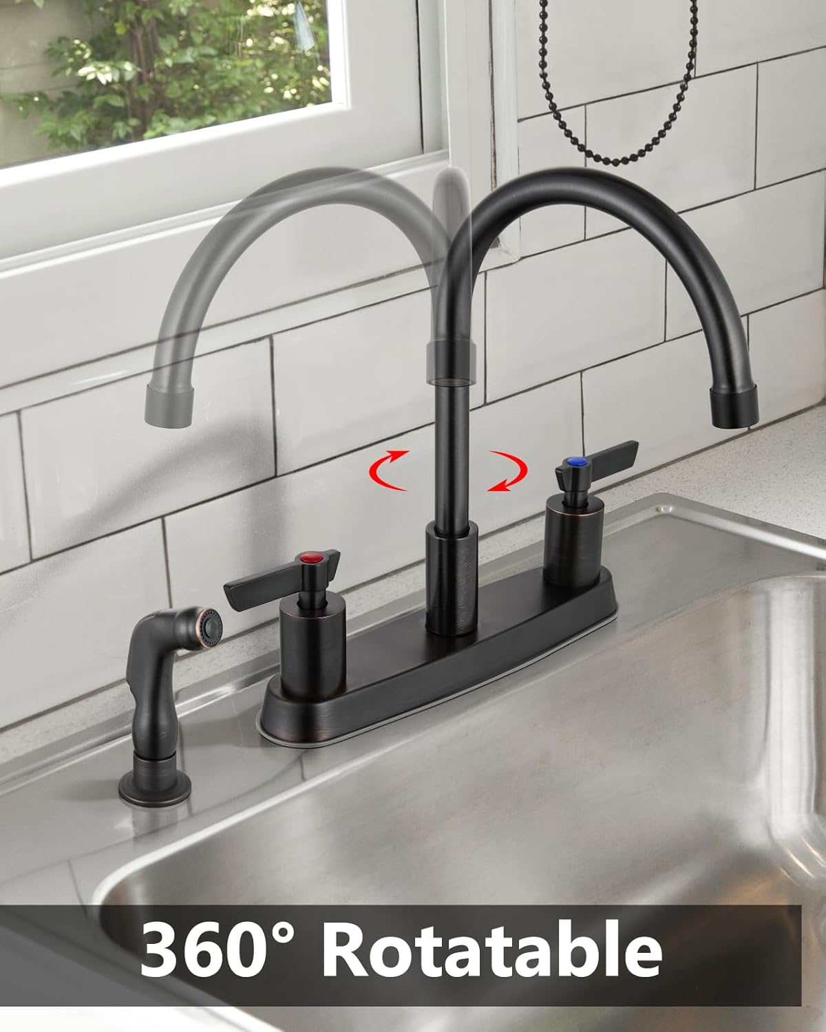 Brushed Nickel Kitchen Faucet with Sprayer - 2 Handle 8-Inch Centerset 3 Hole