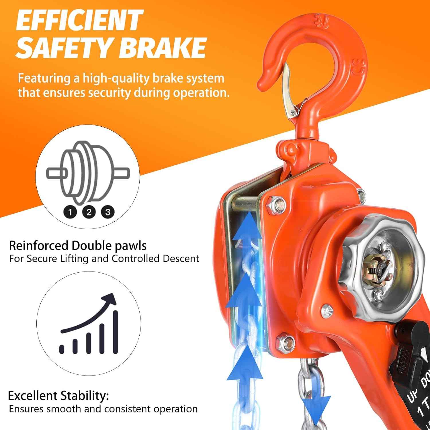 1 Ton Lever Chain Hoist - 10FT Manual Ratchet Puller with 2 Hooks for Garage & Warehouse