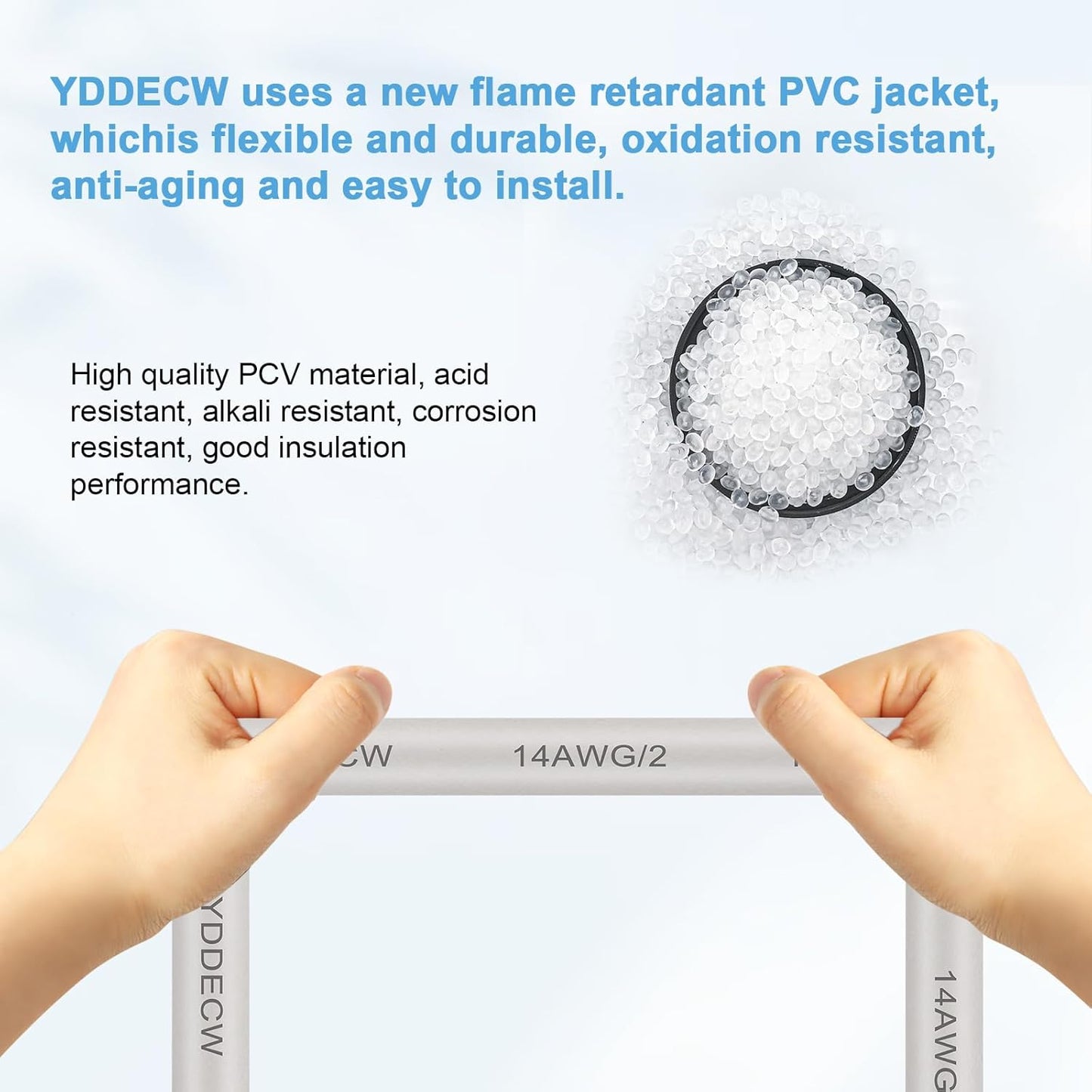 14 Gauge NM-B Wire with Ground - 50FT Pure Copper Indoor Electrical Cable for Outlets & Switches