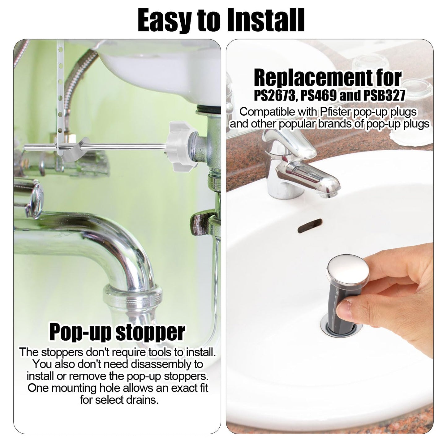 Pivot Rod Bathroom Sink Pop Up Stopper Compatible with 88994 Moen Drain Components Kit, Lavatory Pop Up Center Assembly Parts with Teflon Tape for Price Pfister & Other Popular Brands