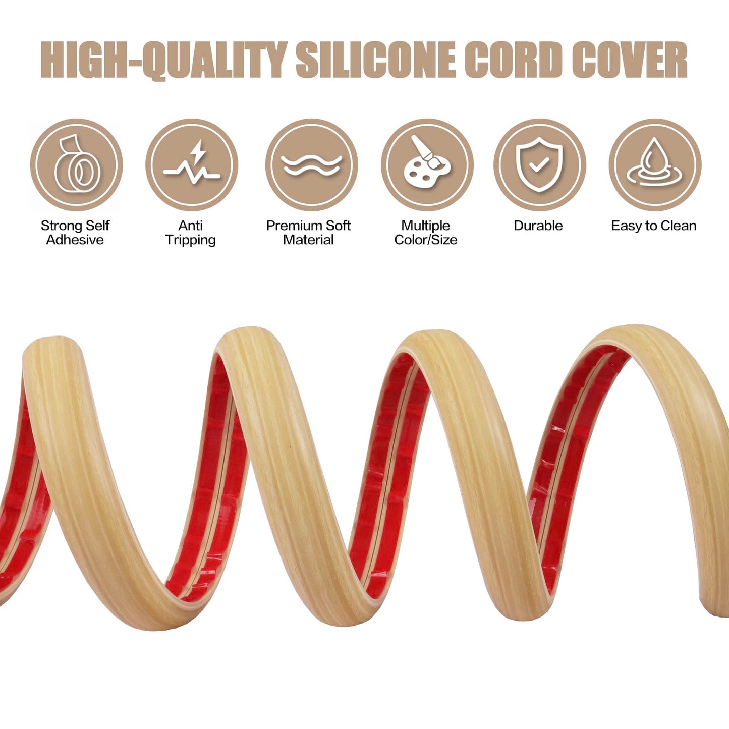 Floor Cord Cover Self Adhesive Cord Hider,3.3FT Cable Management, Extension Strip Protector for Wires, Prevent Cable Trips for Offices, Gyms, Exhibitions Cavity:0.39"(W) x0.27(H) WoodLightyellow