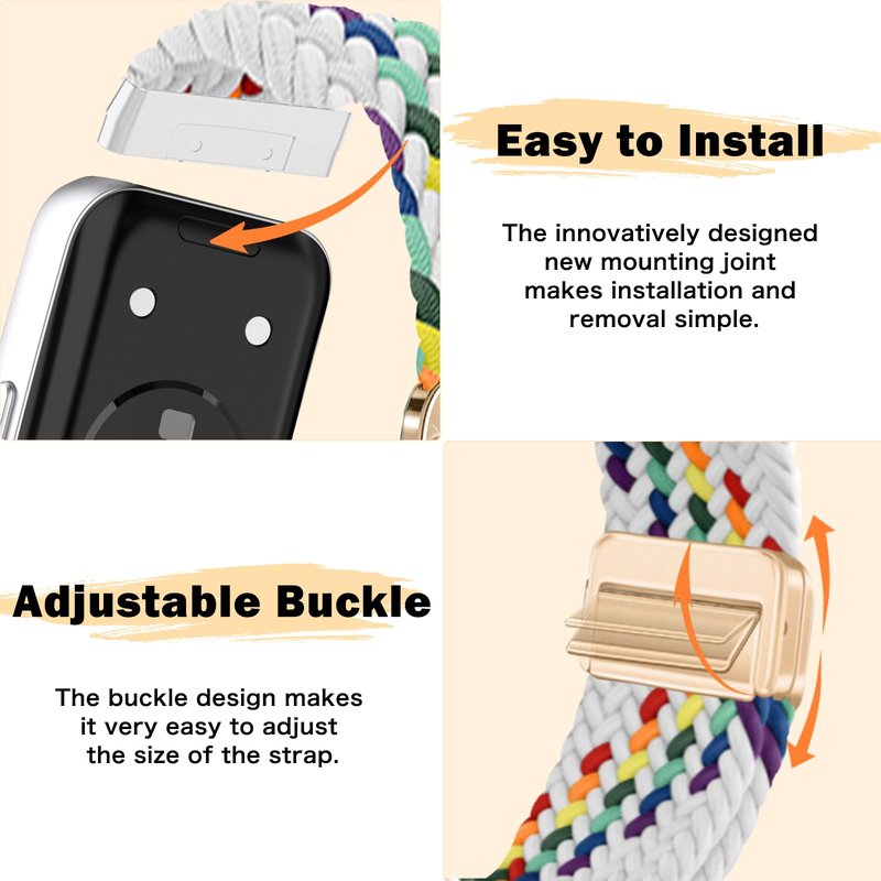 MokaZii Magnetic Braided Compatible with Fitbit Versa 4/3/Sense 2 /Sense for Men Women, Nylon adjustable Breathable Replacement Stretchy Elastic Sport Strap for Fitbit Versa 4/3/sense - White Rainbow
