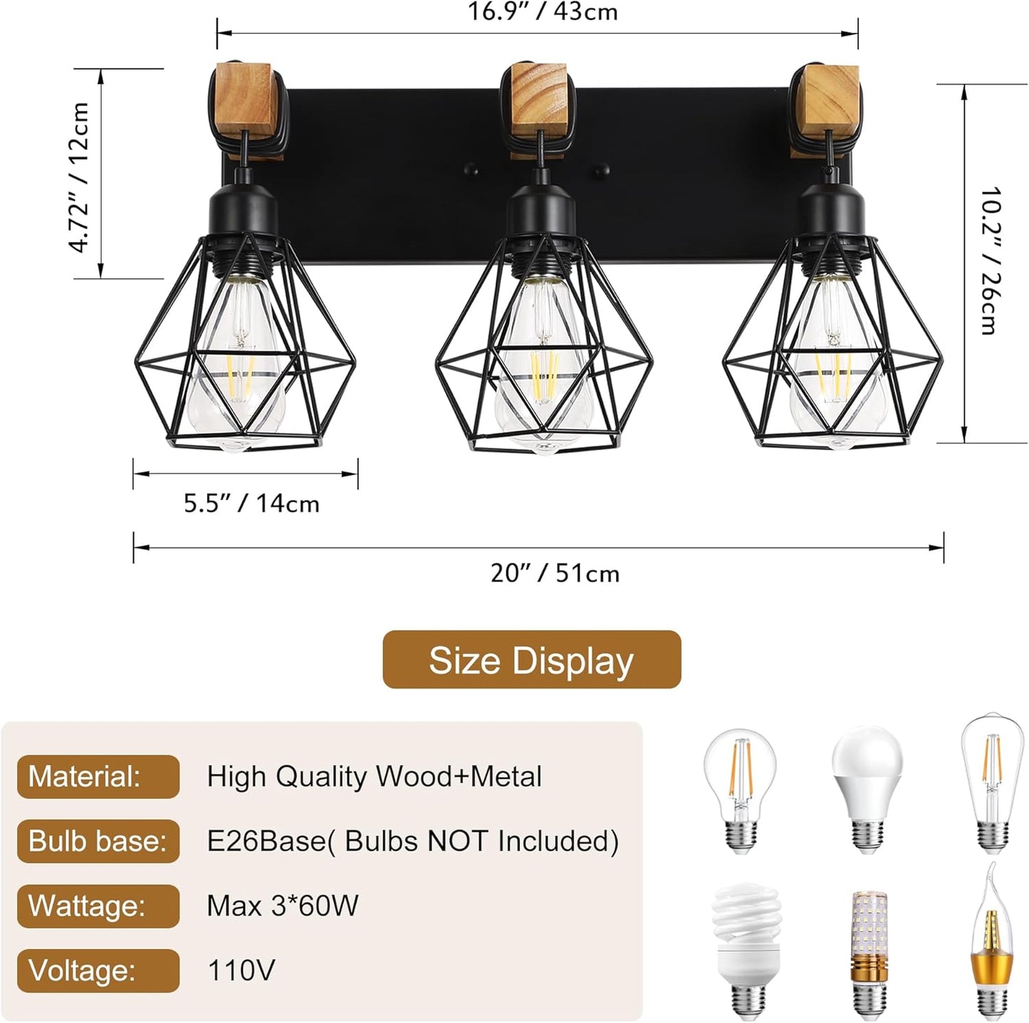 Farmhouse 3-Light Bathroom Vanity Light Fixture - Rustic White Wood Sconces for Mirror