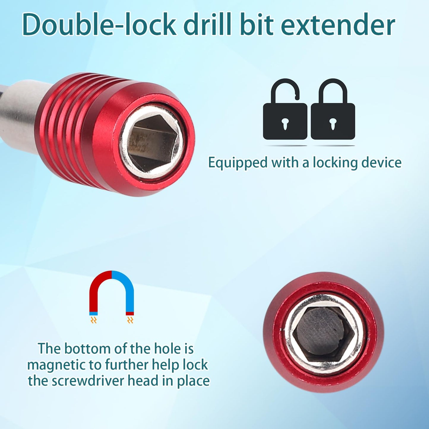 4pcs Drill Bit Extension Set, 1/4 Inch Hex Shank Magnetic Bit Holder for Impact Driver Cordless Drill Electric Screwdriver (2/4/6/12 Inch)