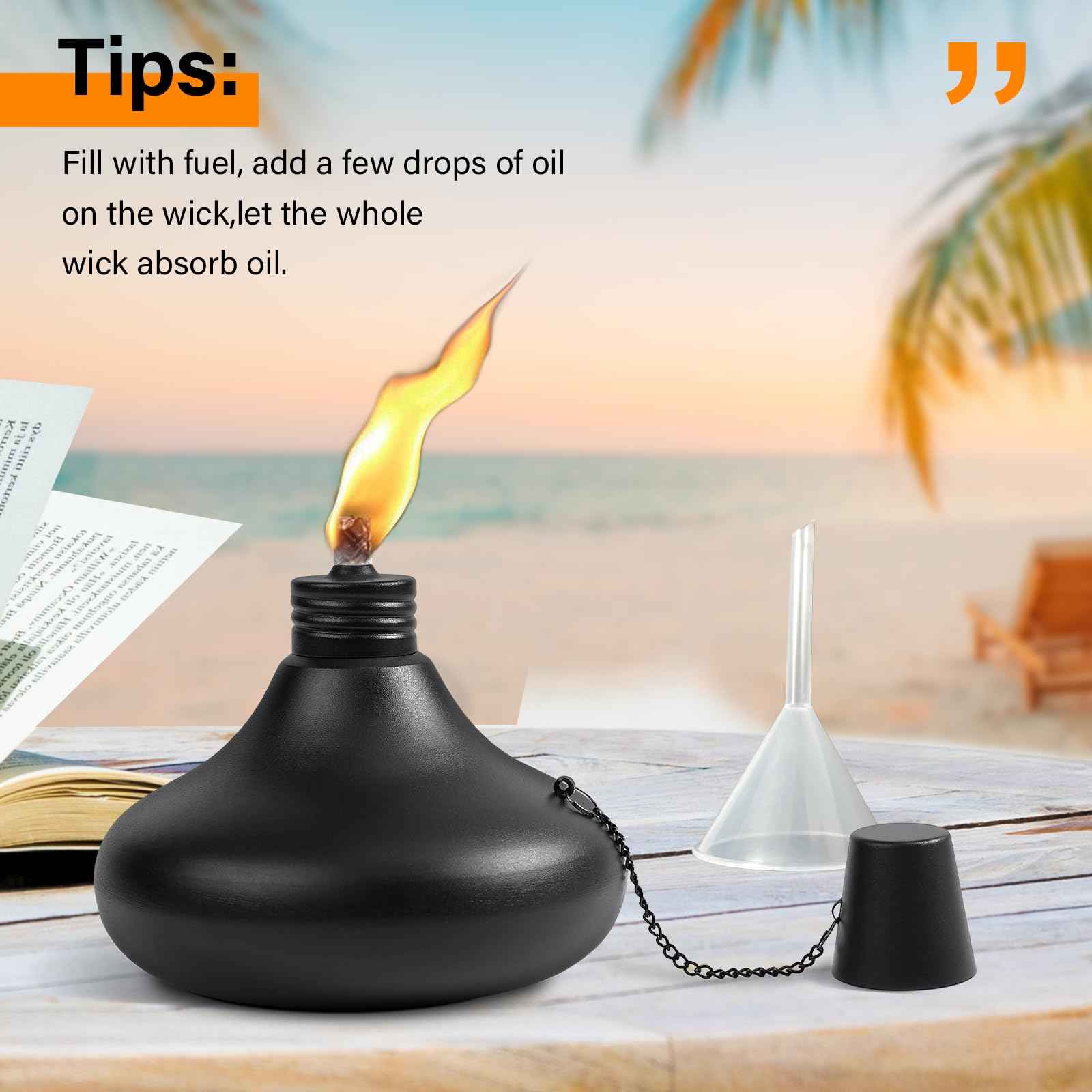 SNOGSWOG Upgraded Tabletop Torches Set of 2, 24oz Citronella Candles for Outdoor, Metal Table Top Torches for Outside, Refillable Torch Lanterns for Patio, Yard, Deck, Garden, Party