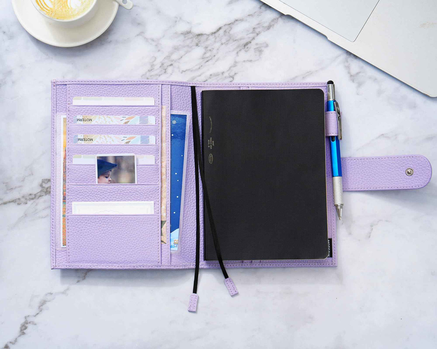 Moterm Leather Cover for Stalogy B6 - with Back Pocket, Pen Loop and Card Slots (Pebbled-Lavender, B6+)