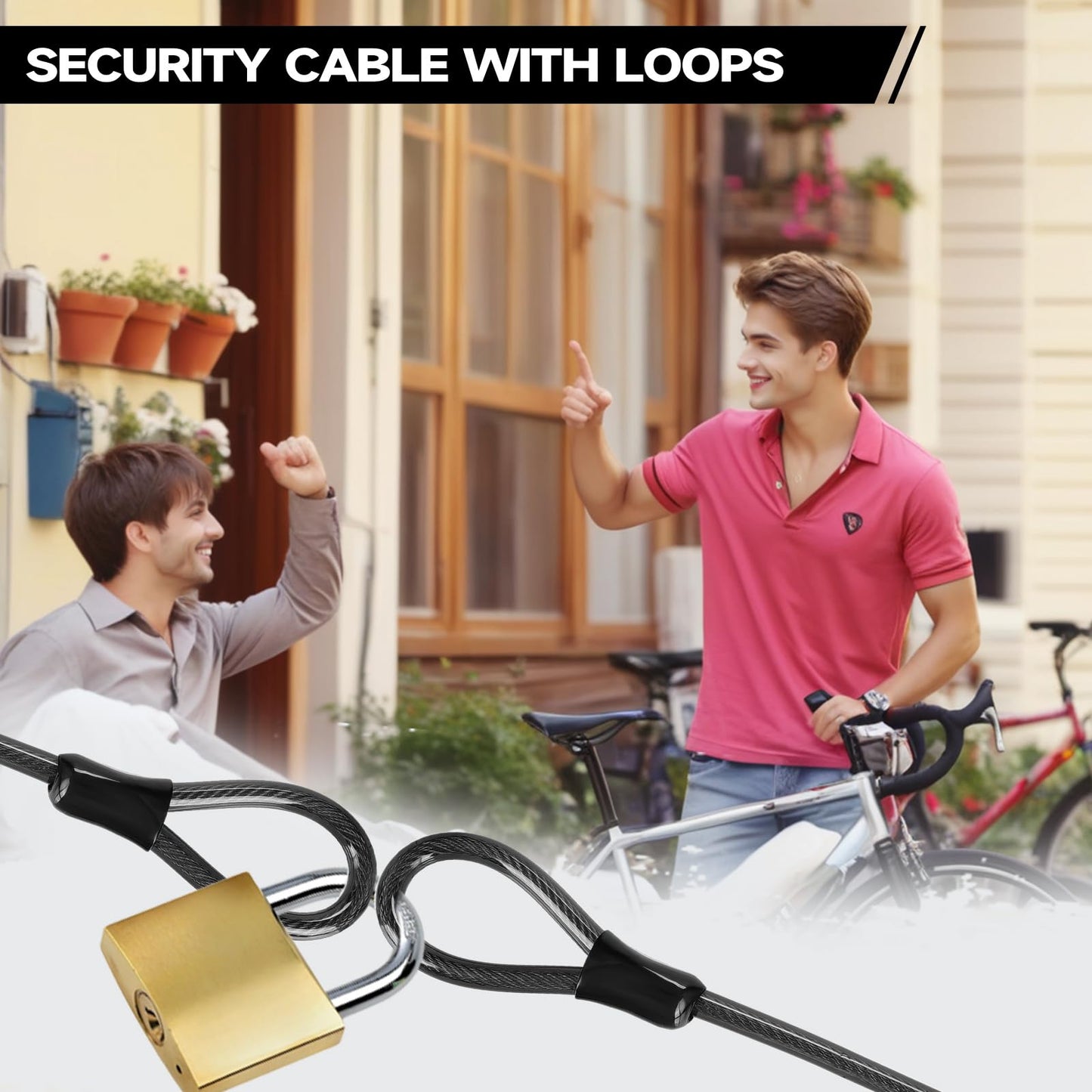 FEUOWEL Bike Lock Cable, 10mm Thick/4FT Long Heavy Duty Security Cable with Loops, Vinyl Coated Cut Resistant Anti-Theft Bike Cable Lock Security Chain Bike Steel Cable (4ft, 7ft, 15ft Available)