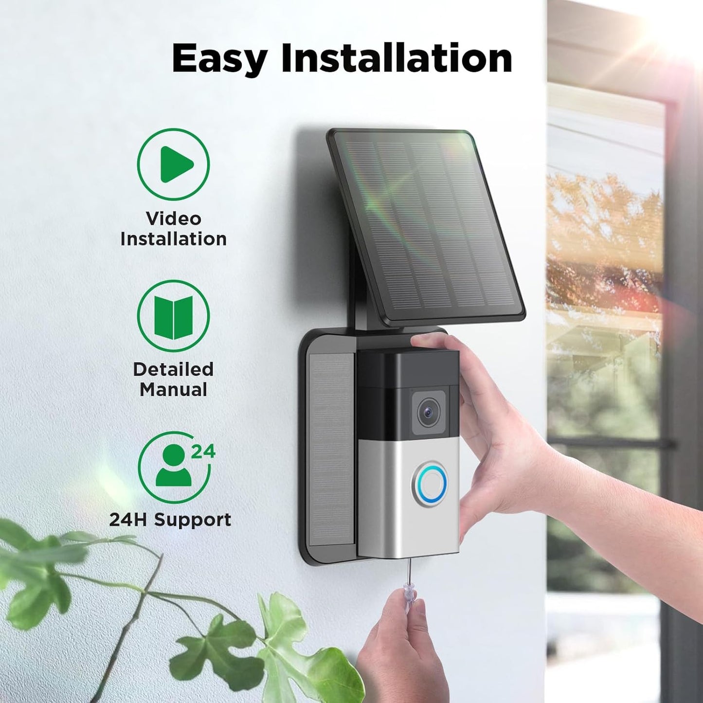 QIBOX Waterproof Solar Charger for Battery Doorbell - USB-C Adjustable Solar Panel