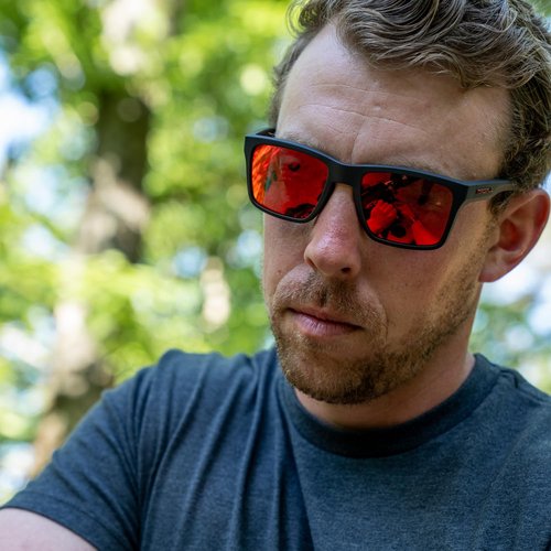 Magpul Rider Polarized Sunglasses Men's Premium Casual Sports Eyewear, Black Frame, Polarized Gray Lens with Red Mirror