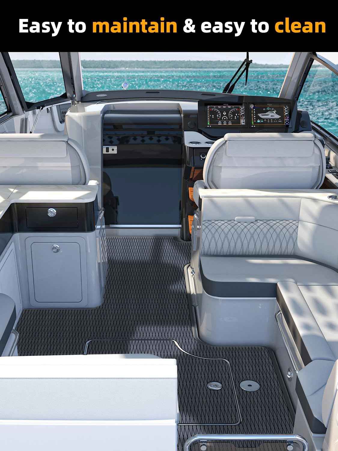 Non-Slip EVA Foam Boat Flooring Mat for Motorboats & Kayaks - 94.5''x15.7'', Dark Grey